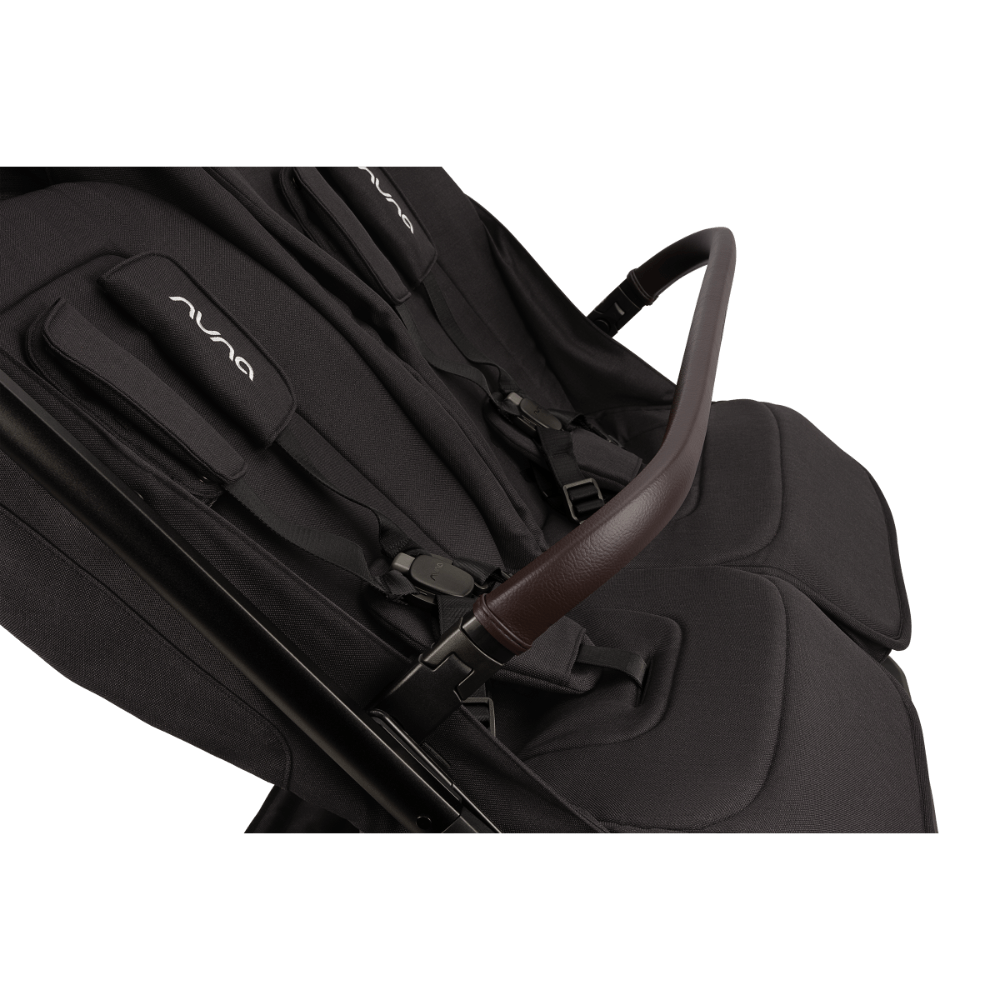 Nuna TRVL Dubl Twin Baby Stroller-Individually Adjustable Near Flat Reclining Seat-One Hand Fold-Large Storage Basket-2 Years Warranty-0 to 4Y (Upto 22 Kg)-Caviar
