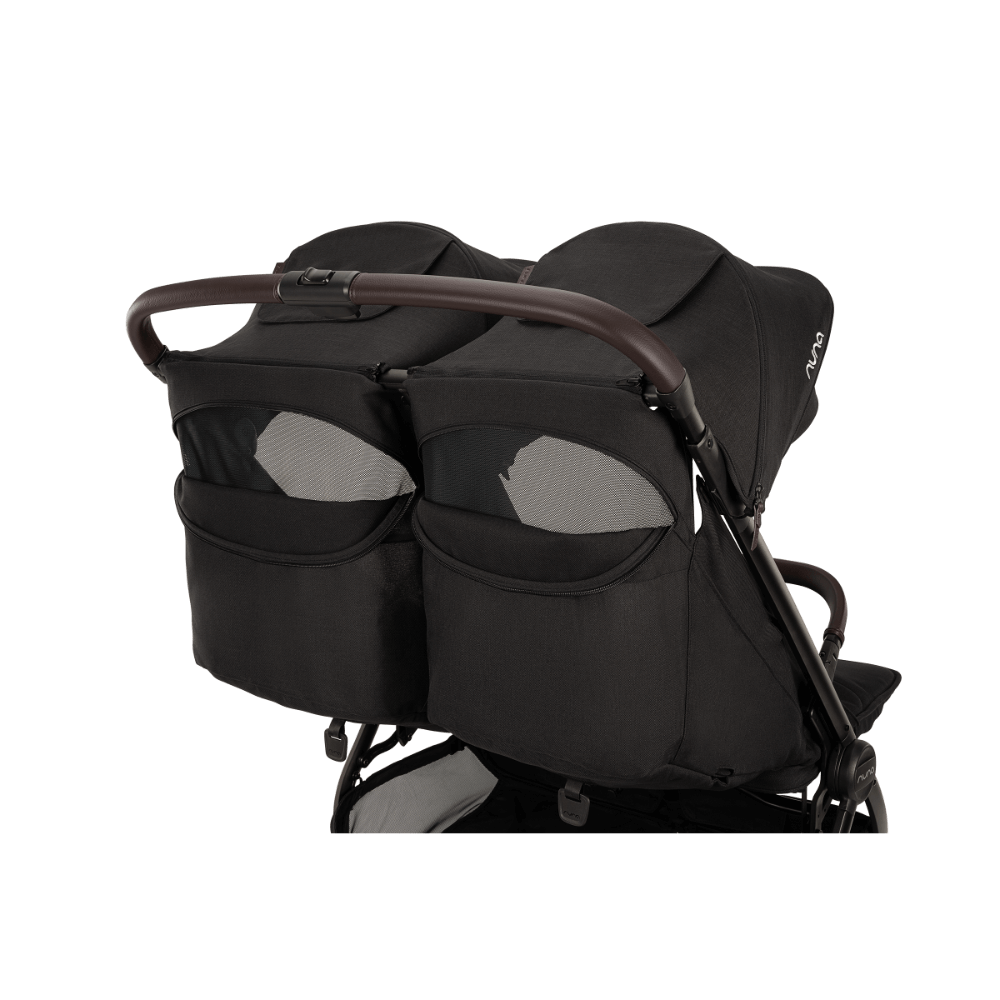 Nuna TRVL Dubl Twin Baby Stroller-Individually Adjustable Near Flat Reclining Seat-One Hand Fold-Large Storage Basket-2 Years Warranty-0 to 4Y (Upto 22 Kg)-Caviar