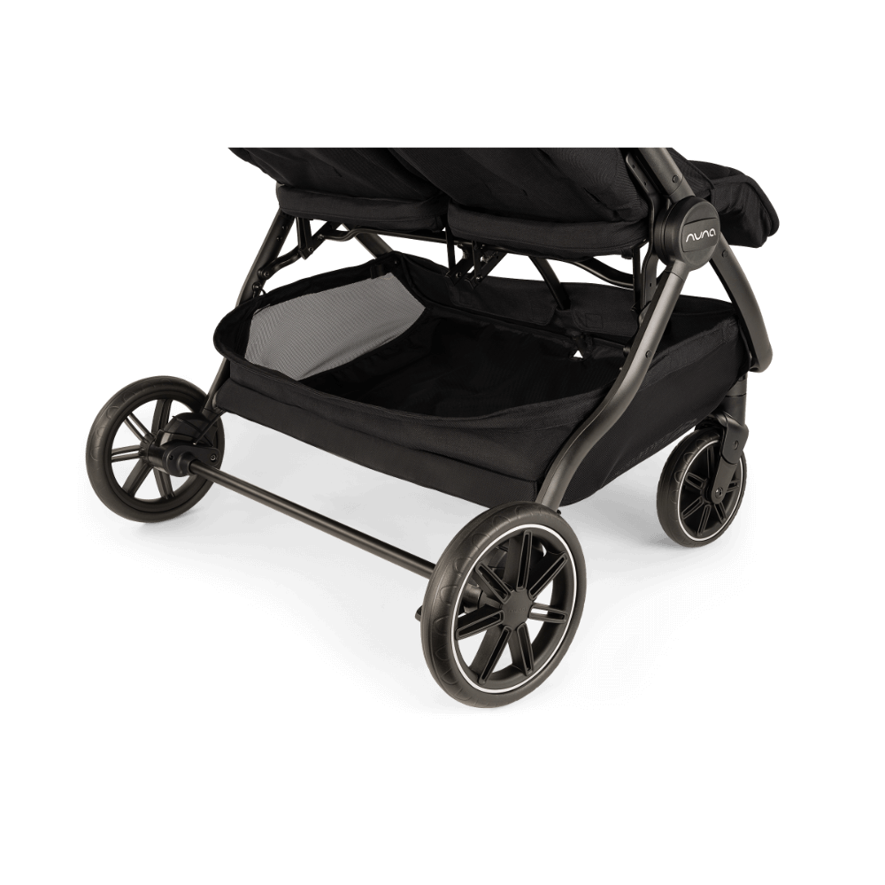Nuna TRVL Dubl Twin Baby Stroller-Individually Adjustable Near Flat Reclining Seat-One Hand Fold-Large Storage Basket-2 Years Warranty-0 to 4Y (Upto 22 Kg)-Caviar