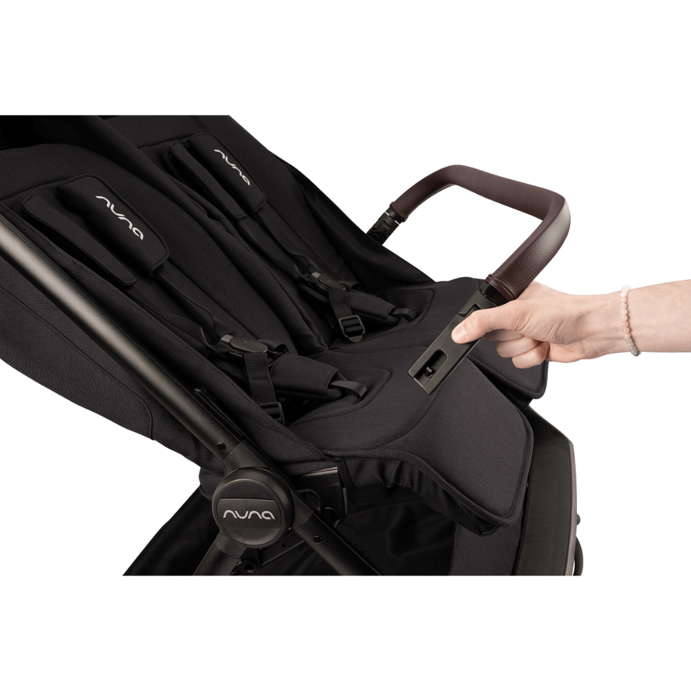 Nuna TRVL Dubl Twin Baby Stroller-Individually Adjustable Near Flat Reclining Seat-One Hand Fold-Large Storage Basket-2 Years Warranty-0 to 4Y (Upto 22 Kg)-Caviar