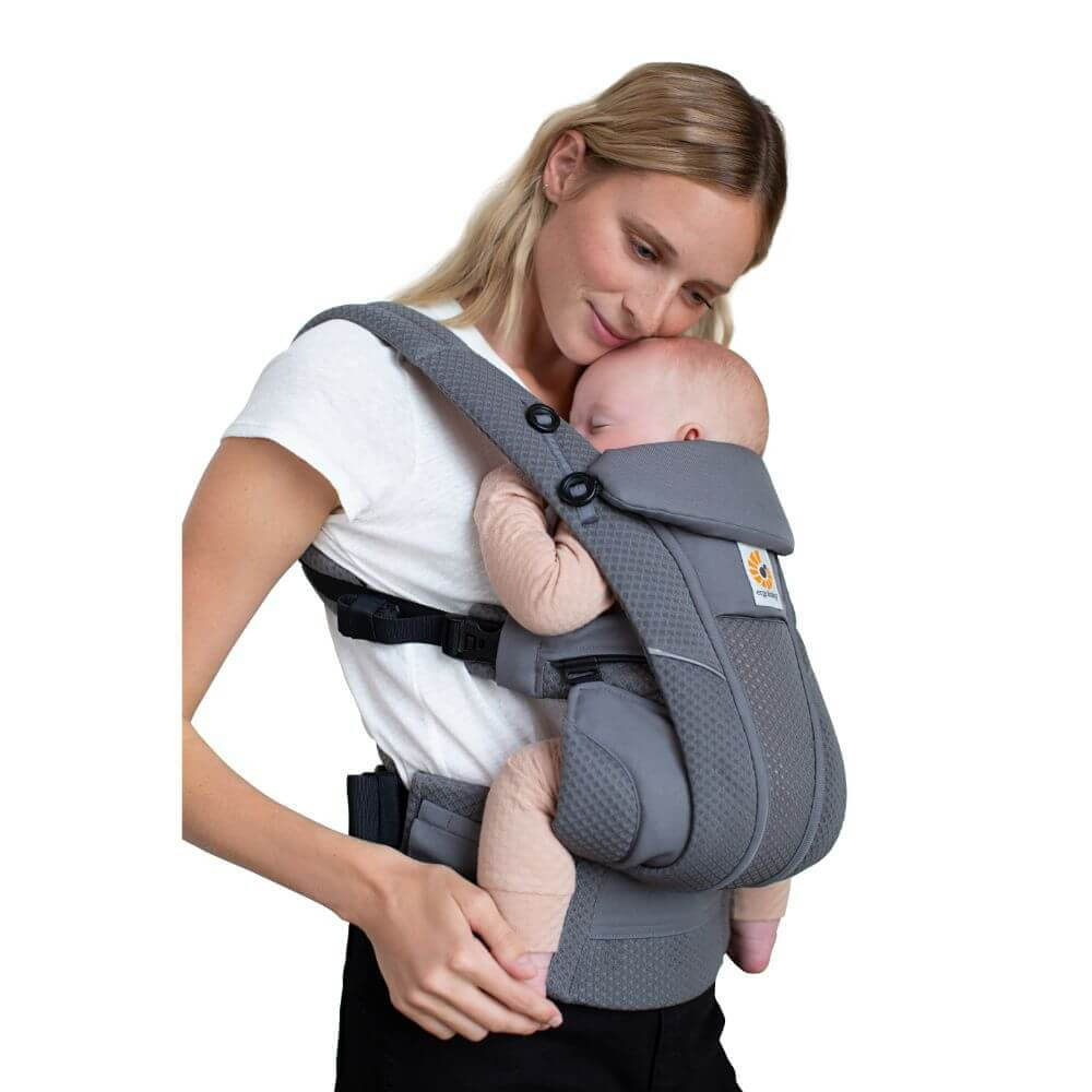 Ergobaby Omni Breeze Baby Carrier - Lightweight Newborn to Toddler Carrier with Breathable Soft Mesh, Enhanced Lumbar Support,  Adjustable Waistbelt & Cross Straps, Privacy Hood, 4 Carry Positions, 3-20Kgs, Birth - 4 Years, Graphite Grey