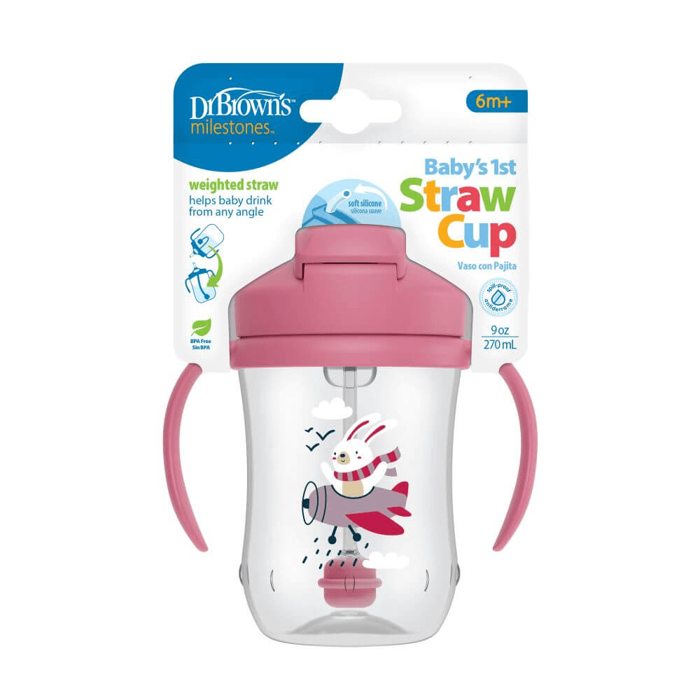 Dr. Brown’s 9 oz/270 mL Baby’s First Straw Cup with Handles Pink Bunny (6m+) 1-Pack