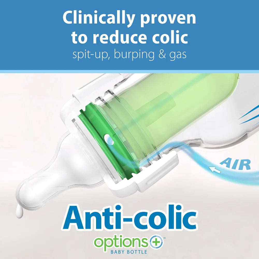 Dr. Brown’s Anti-Colic Options+ Narrow Glass Baby Bottle, 4oz/120ML, 2-Pack