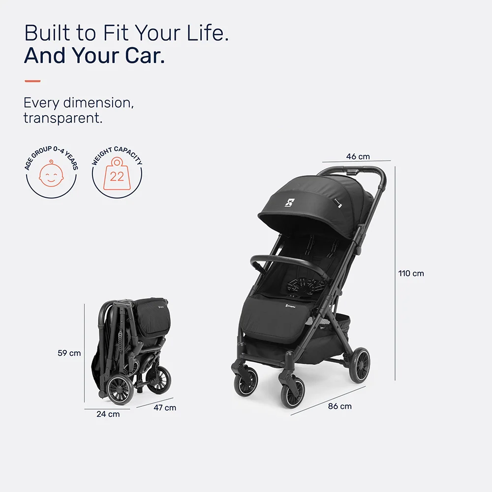 Growgether Velox Baby Stroller for Structured City Stability | Thick Padded Seat, Large Storage & UV-Protected Canopy | 0-4 years