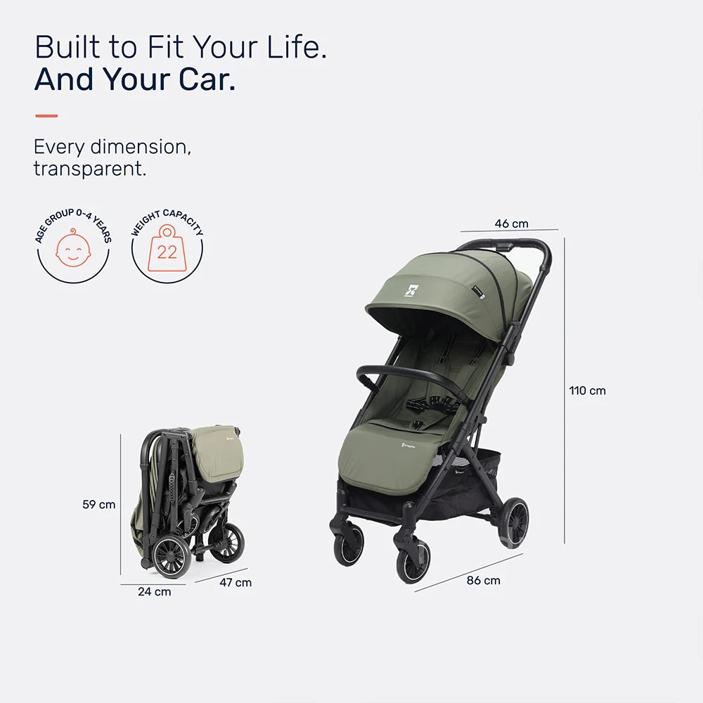 Growgether Velox Baby Stroller for Structured City Stability | Thick Padded Seat, Large Storage & UV-Protected Canopy | 0-4 years