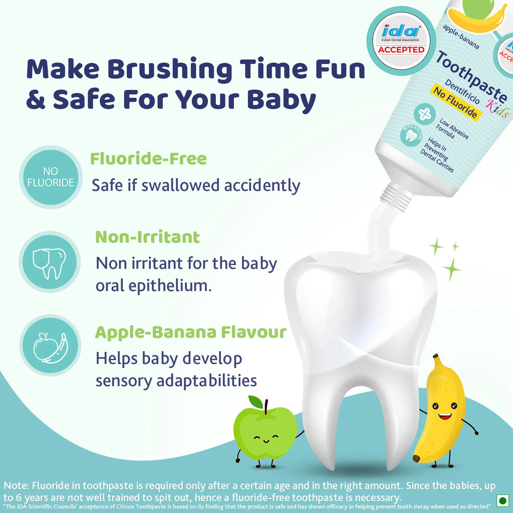 Combo Applebanana Toothpaste 6M to 6Y 50 g & Toothbrush Green 6M to 36M