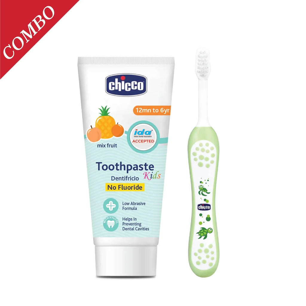 Combo Mixed Fruit Toothpaste 12M to 6Y 50 g & Toothbrush Green 6M to 36M