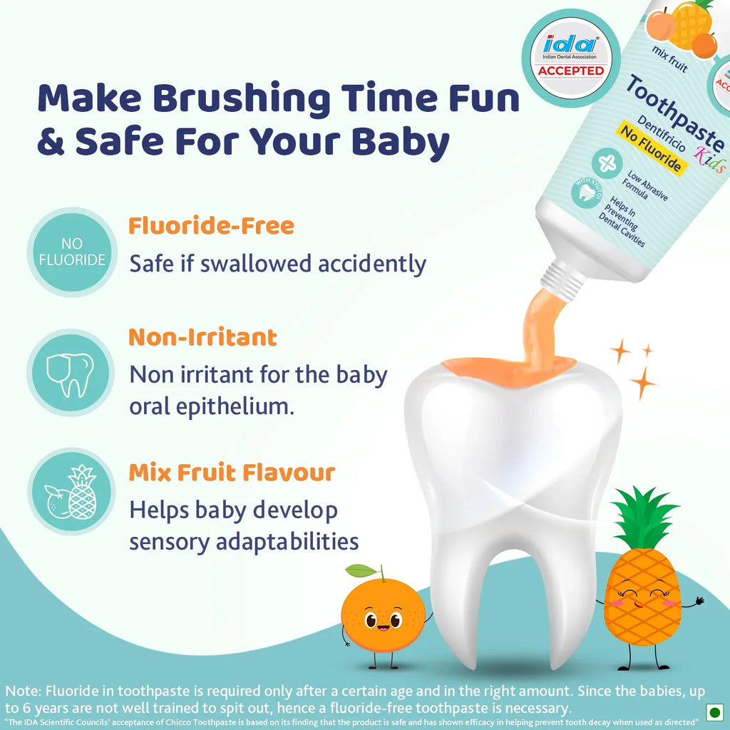 Combo Mixed Fruit Toothpaste 12M to 6Y 50 g & Toothbrush Green 6M to 36M