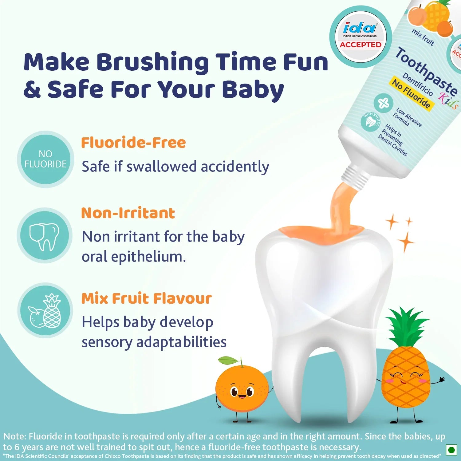 Combo Mixed Fruit Toothpaste 12M to 6Y 50 g & Toothbrush Green 6M to 36M