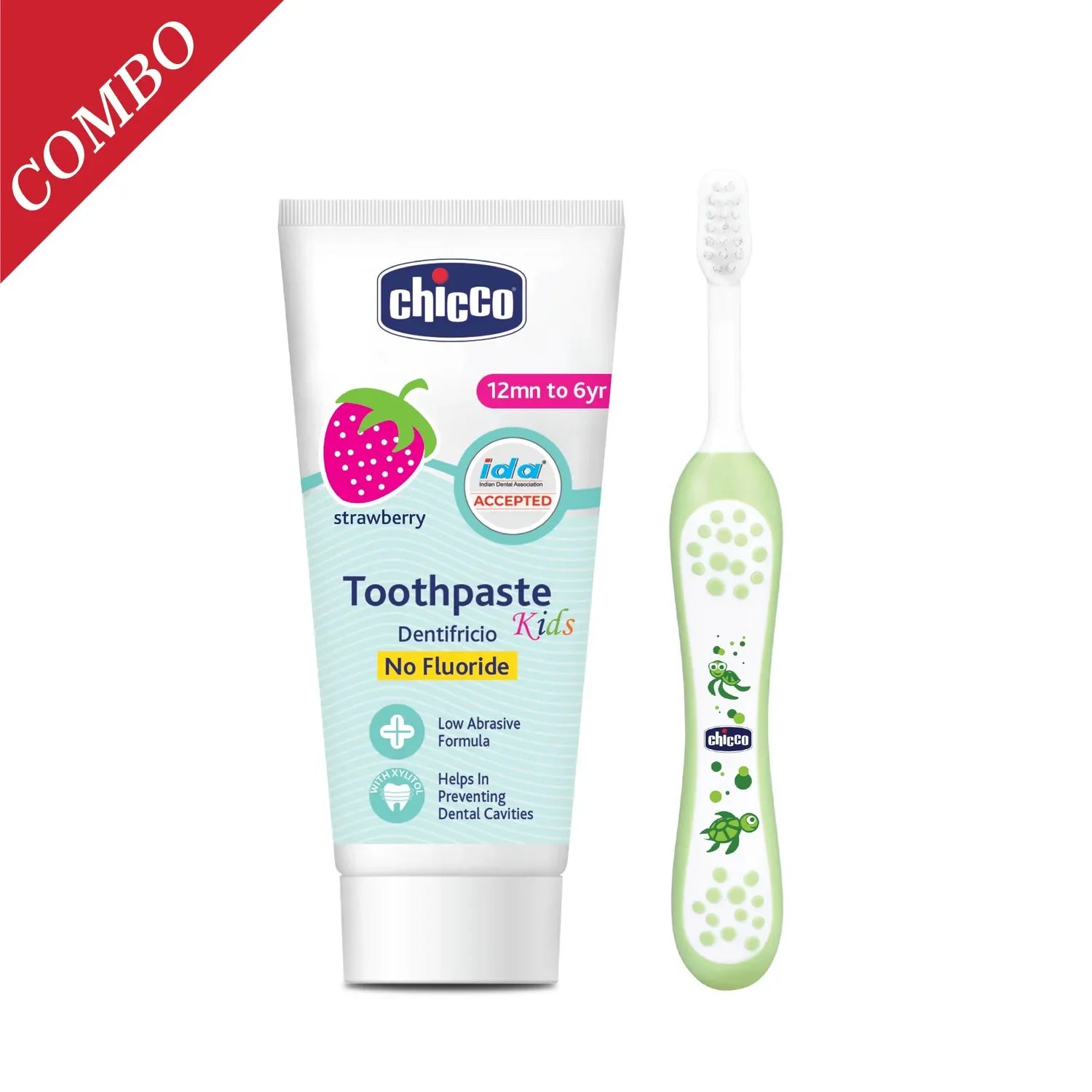 Combo Strawberry Toothpaste 12M to 6Y 50 g & Toothbrush Green 6M to 36M