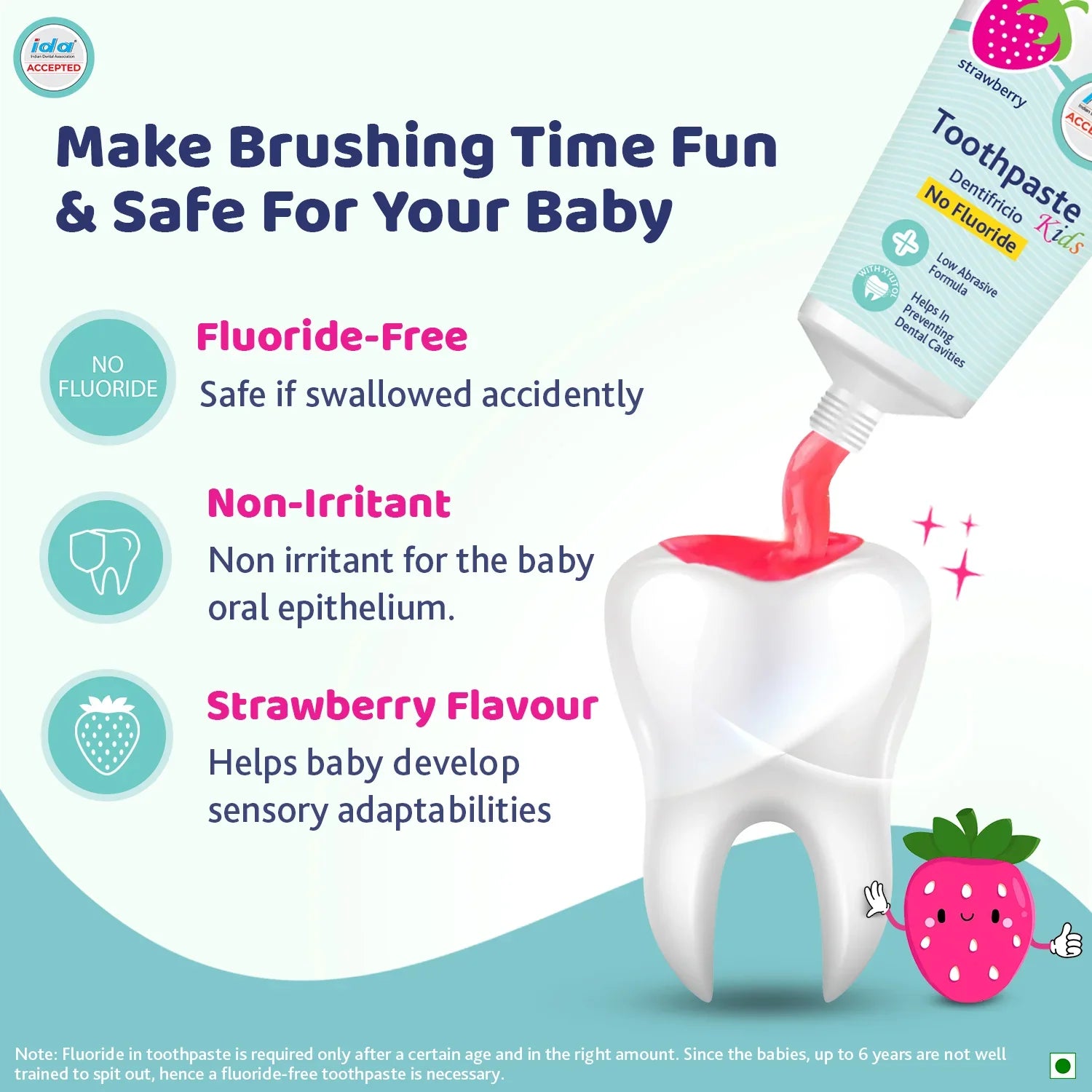 Combo Strawberry Toothpaste 12M to 6Y 50 g & Toothbrush Green 6M to 36M