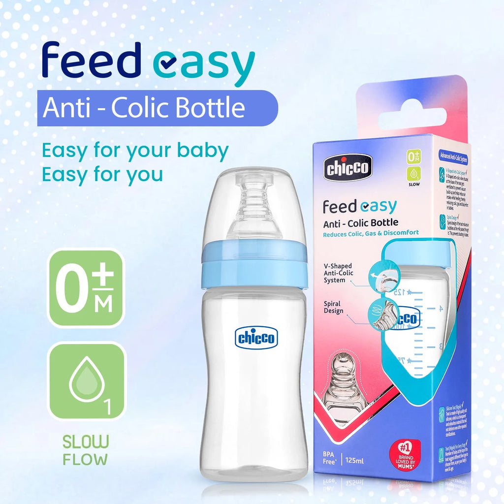 Feed Easy Baby Bottle 125ml Slow Flow 0M+ Blue