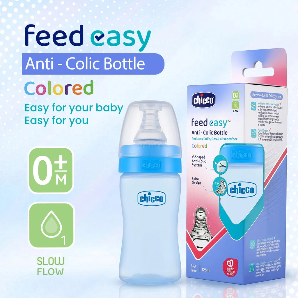 Feed Easy Baby Colored Bottle 125 ml Slow Flow 0M+ Blue