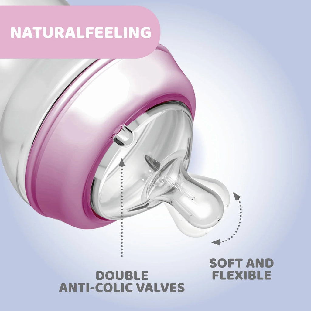 Natural Feeling Fast Flow Baby Bottle  6M+ 330ML Pink
