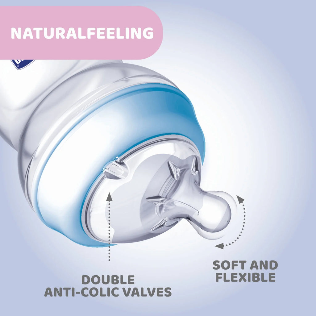 Natural Feeling Medium Flow Baby Bottle 2M+ 250ML Blue