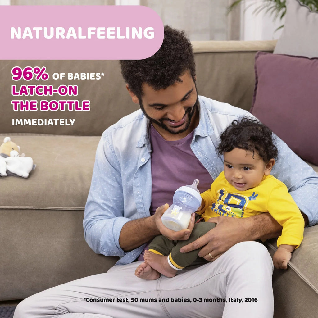 Natural Feeling Medium Flow Baby Bottle 2M+ 250ML Pink