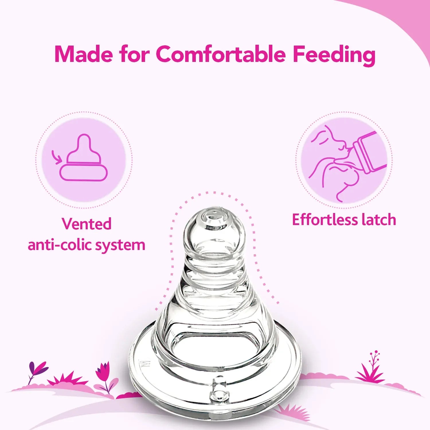 Nourish Plus Fast Flow Baby Bottle 240ml 6M+ Pink