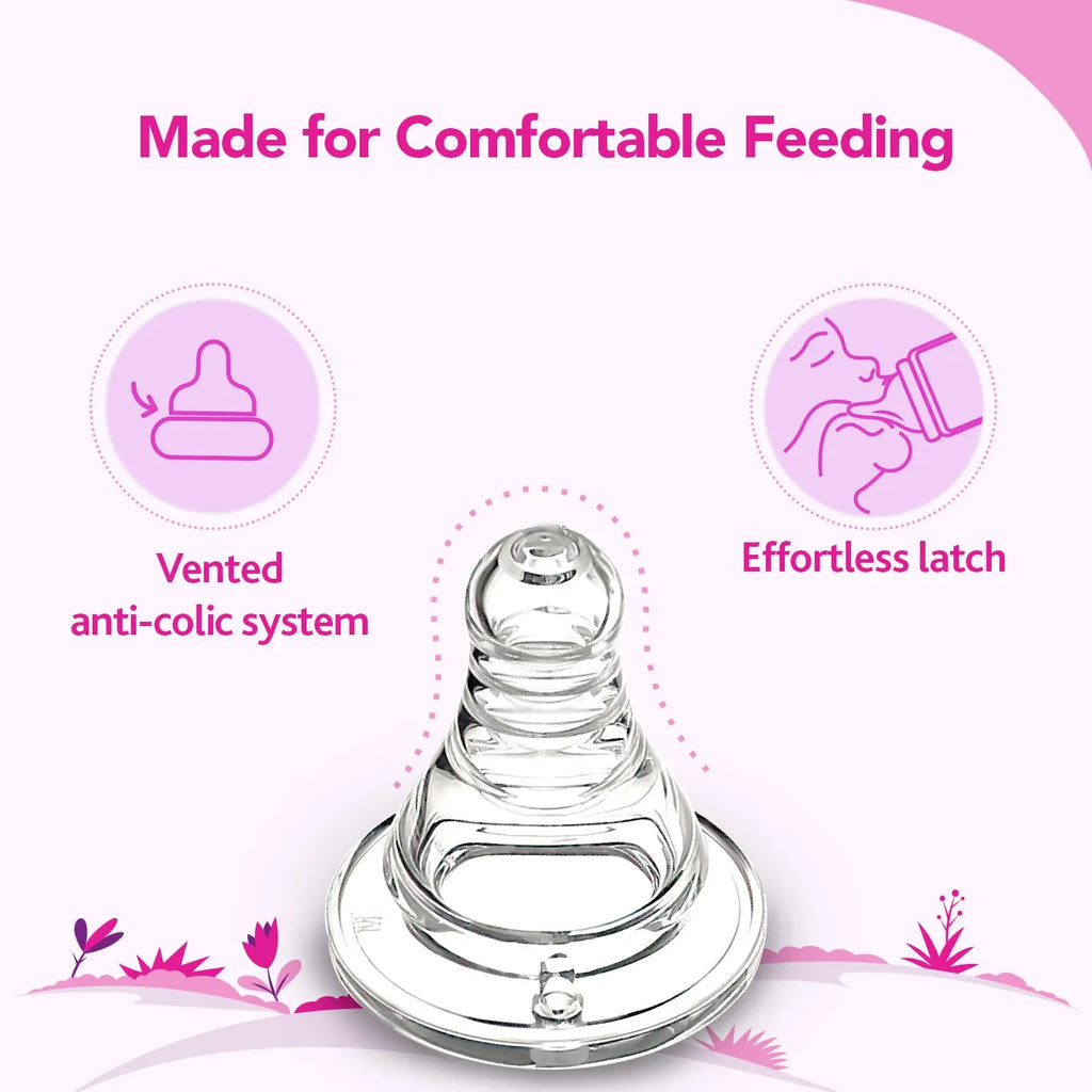 Nourish Plus Medium Flow Baby Bottle 240ml 3M+ Pink