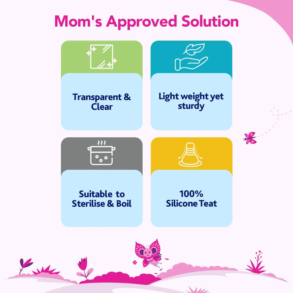 Nourish Plus Medium Flow Baby Bottle 240ml 3M+ Pink