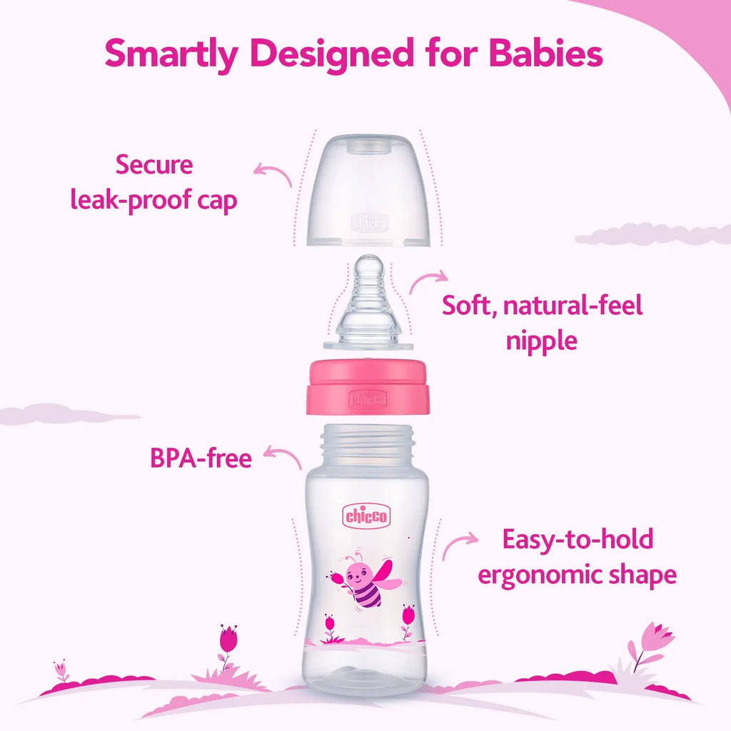Nourish Plus Slow Flow Baby Bottle 120ml 0M+ Pink