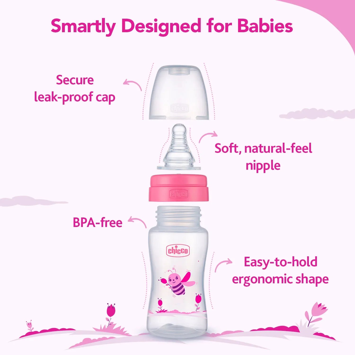 Nourish Plus Slow Flow Baby Bottle 120ml 0M+ Pink