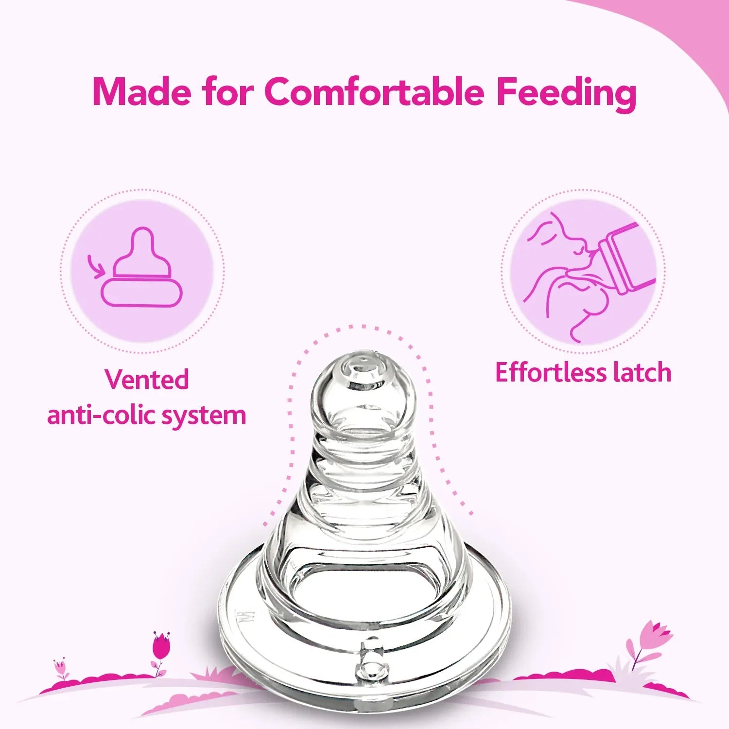 Nourish Plus Slow Flow Baby Bottle 120ml 0M+ Pink