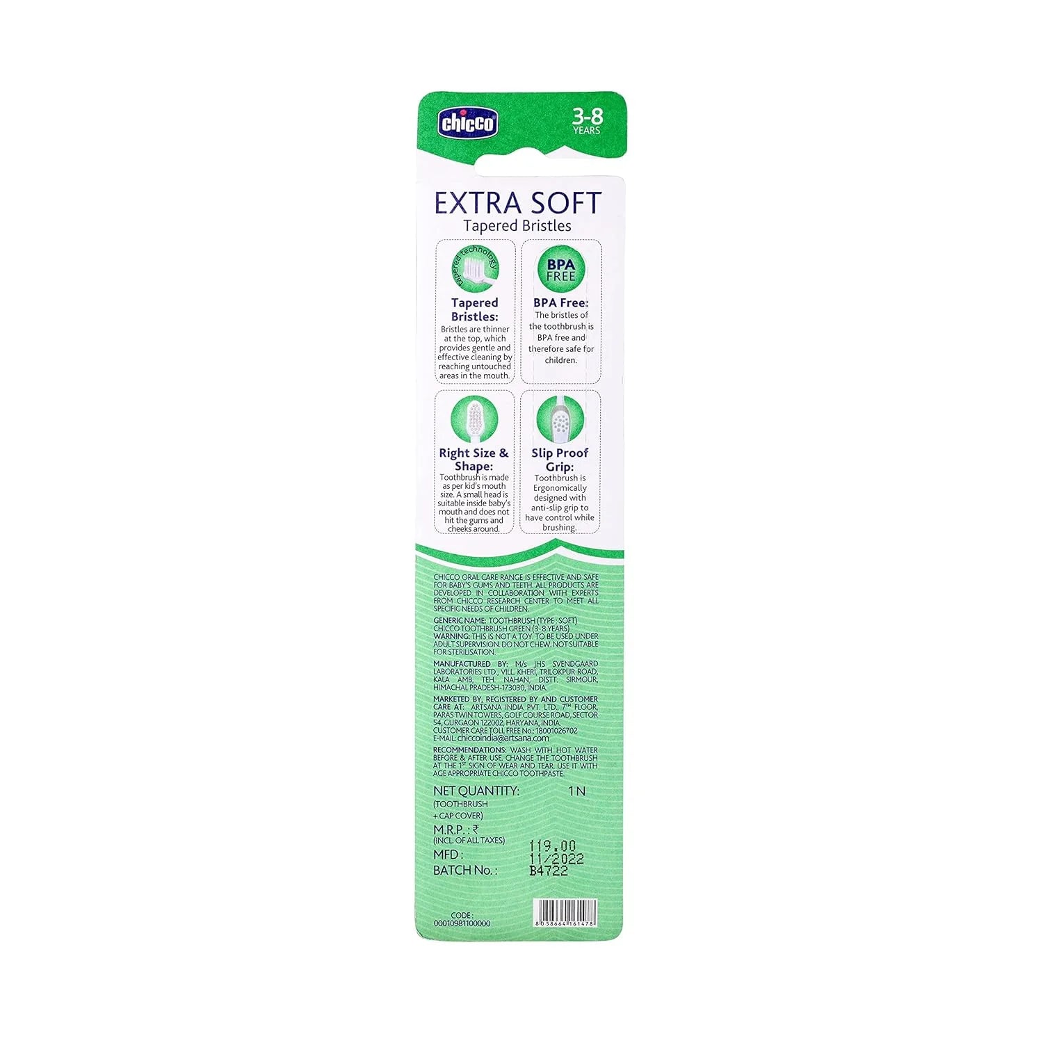 Toothbrush Green 3Y to 8Y