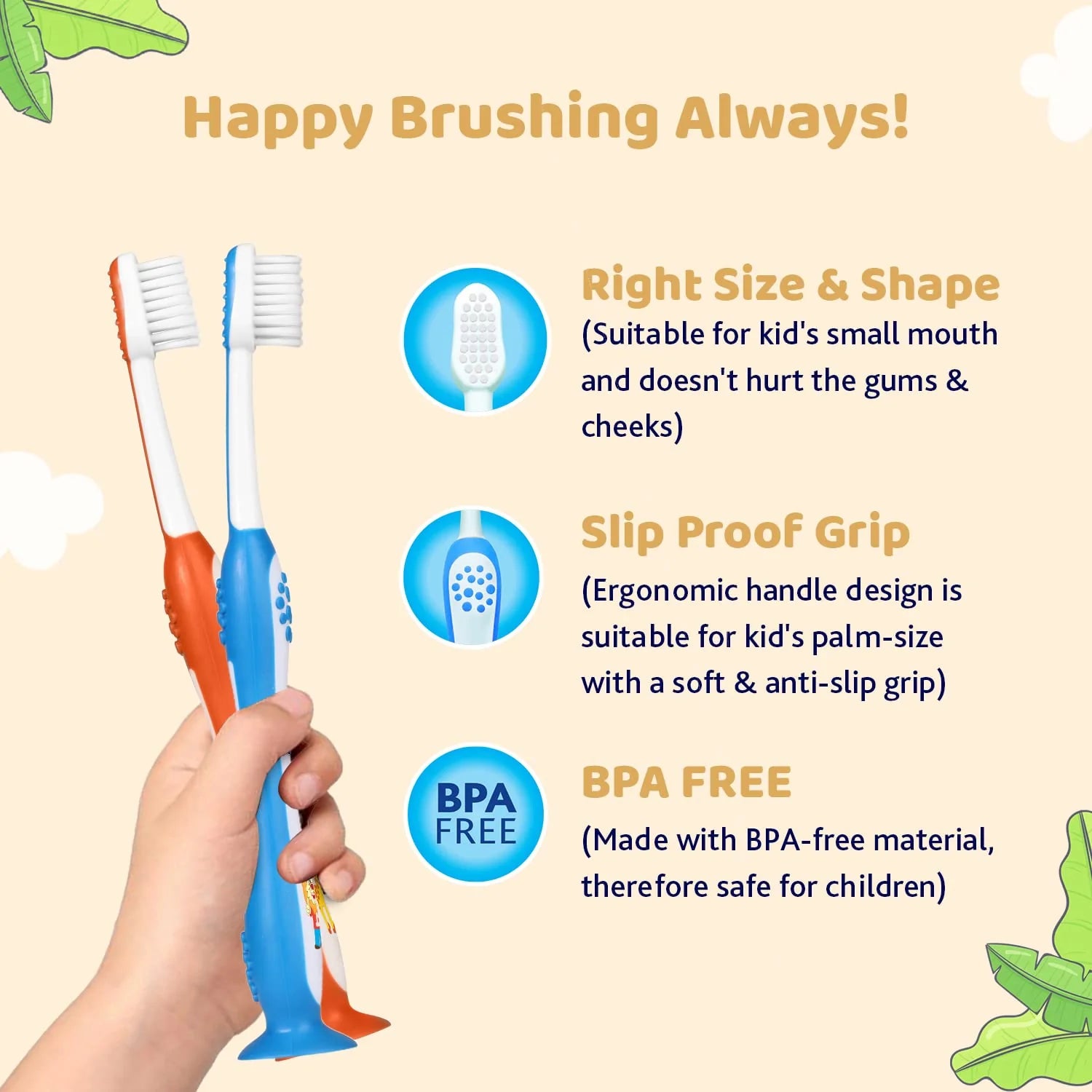 Toothbrush Set 3Y to 8Y Blue and Orange Pack of 2