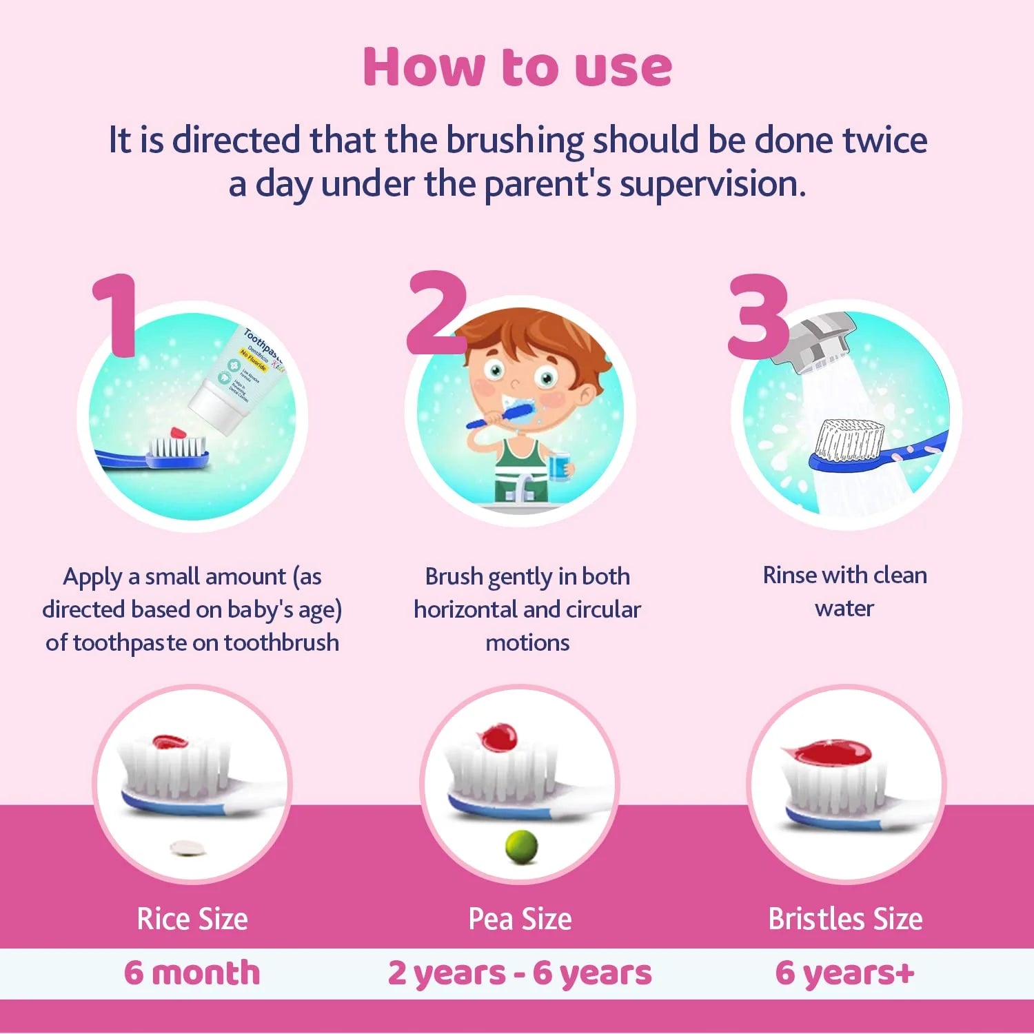 Toothbrush Set 3Y to 8Y Pink Orange & Green Pack of 3