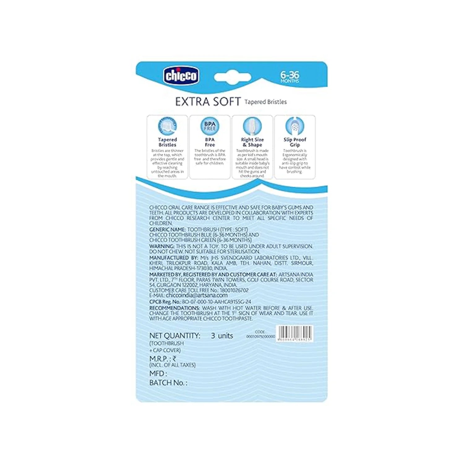 Toothbrush Set 6M to 36M Blue & Green Pack of 3