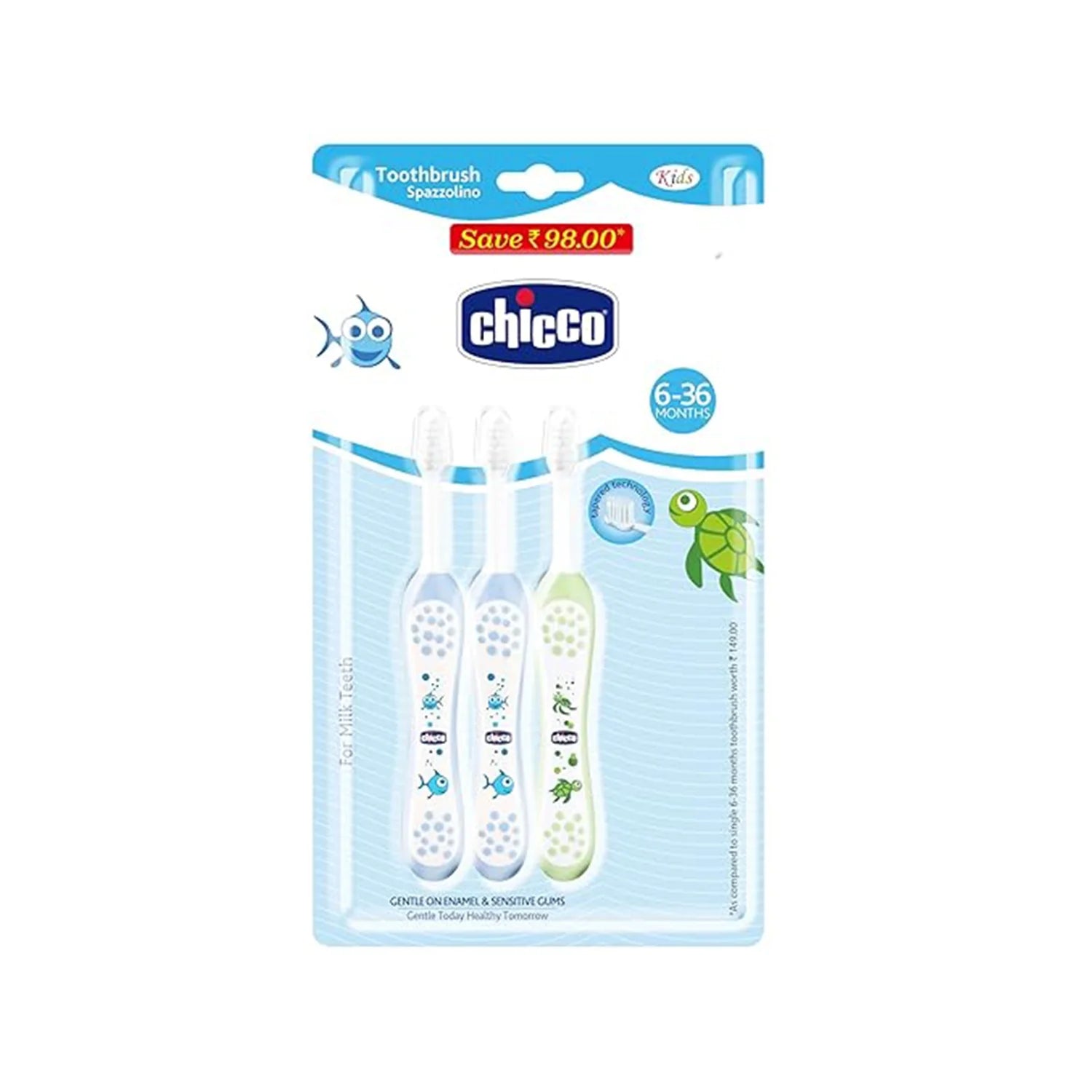 Toothbrush Set 6M to 36M Blue & Green Pack of 3