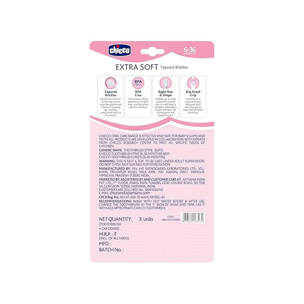 Toothbrush Set 6M to 36M Pink & Green Pack of 3