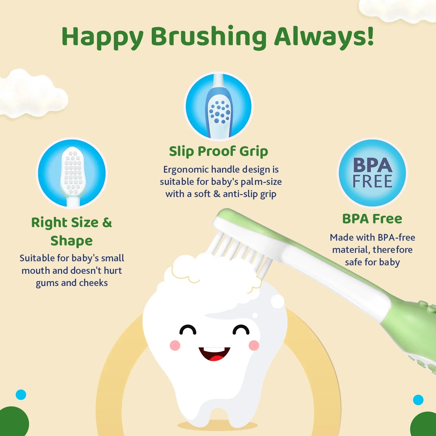 Toothbrush Set 6M to 36M Blue & Green Pack of 2