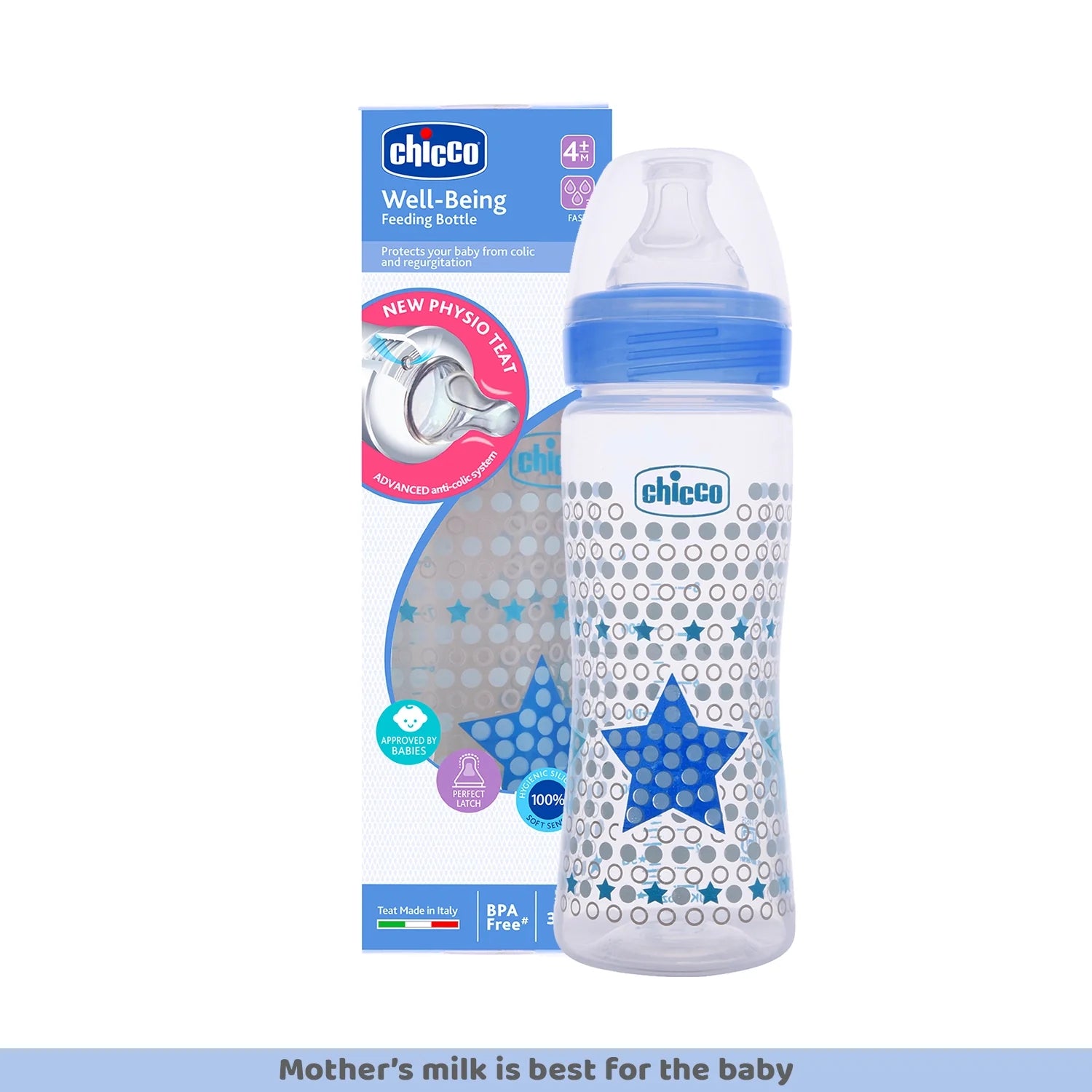 Well Being Fast Flow Baby Bottle 330ml  4M+ Blue