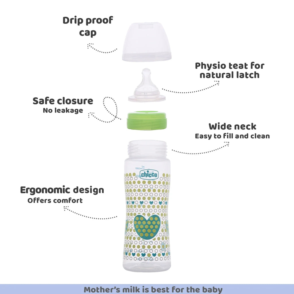 Well Being Fast Flow Baby Bottle 330ml 4M+ Green