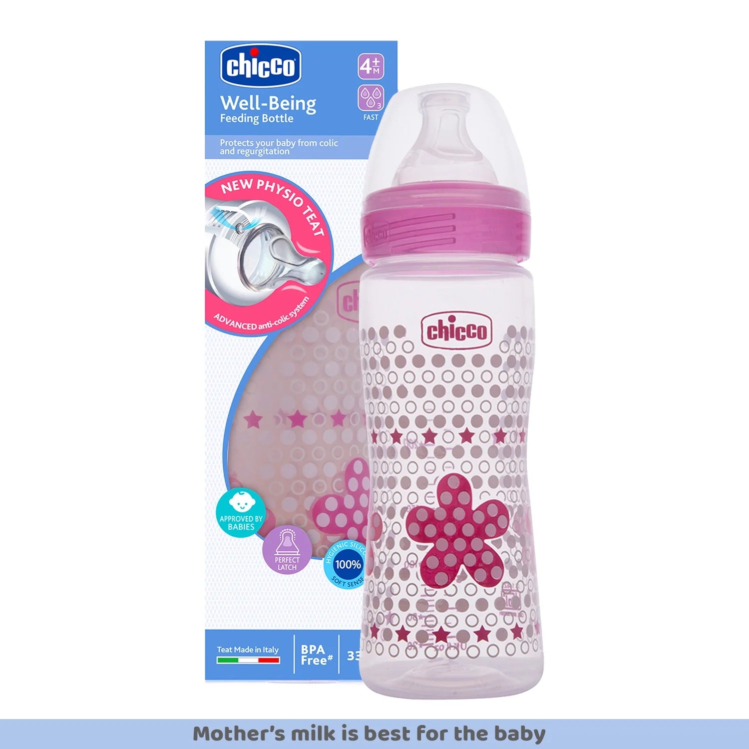 Well Being Fast Flow Baby Bottle 330ml 4M+ Pink