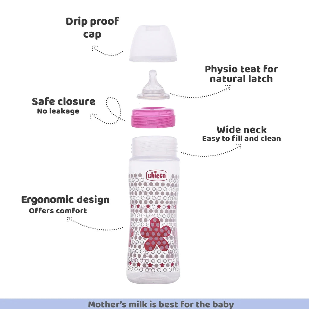 Well Being Fast Flow Baby Bottle 330ml 4M+ Pink