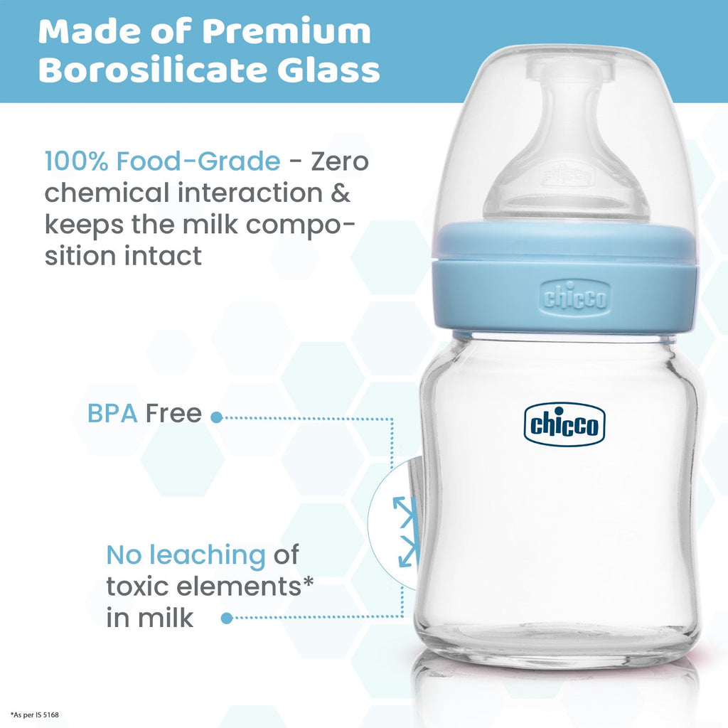 Well Being Glass Feeding Bottle 120ml  Blue Slow Flow 0M+
