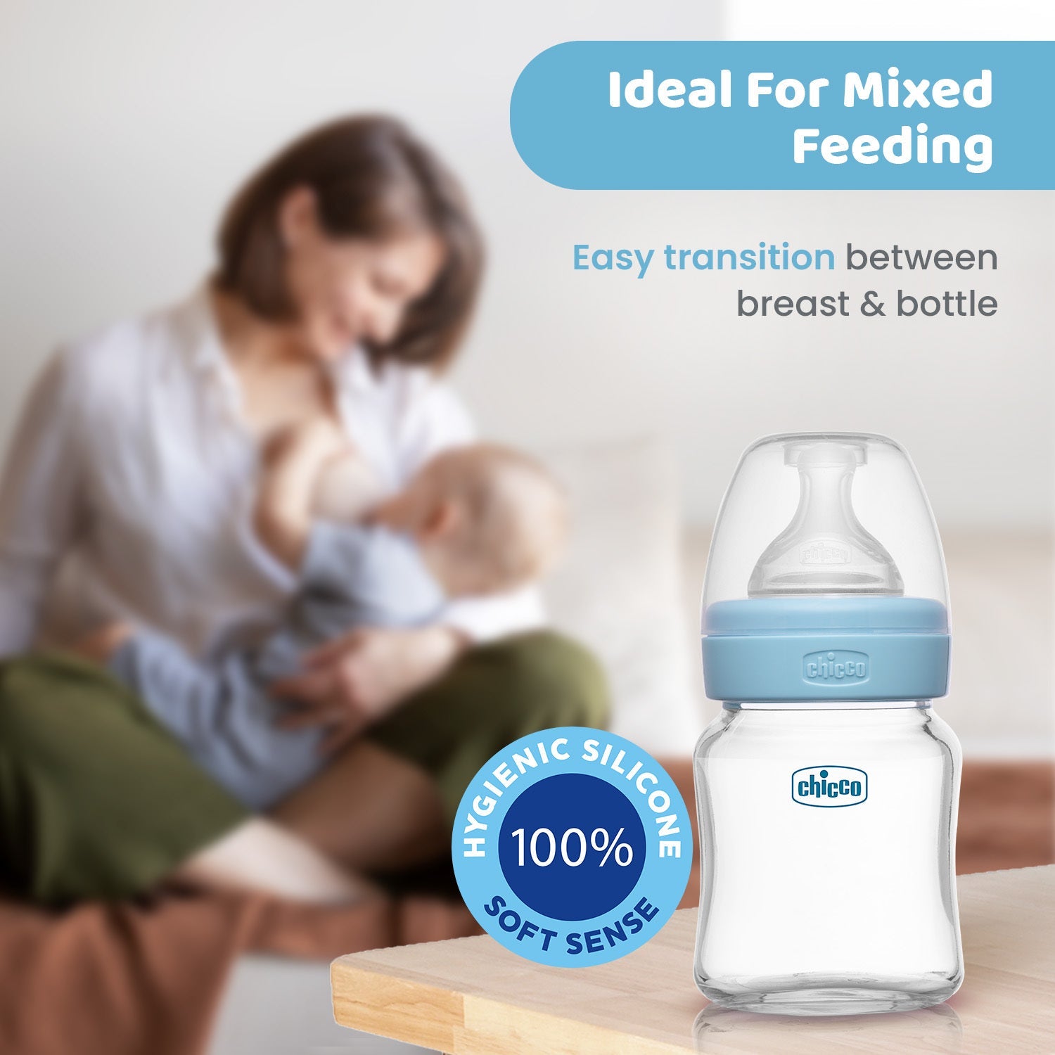Well Being Glass Feeding Bottle 120ml  Blue Slow Flow 0M+