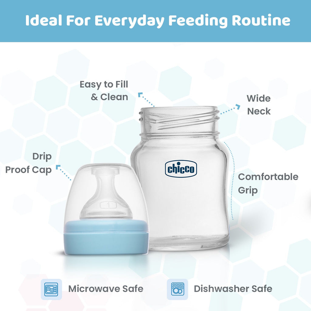 Well Being Glass Feeding Bottle 120ml  Blue Slow Flow 0M+