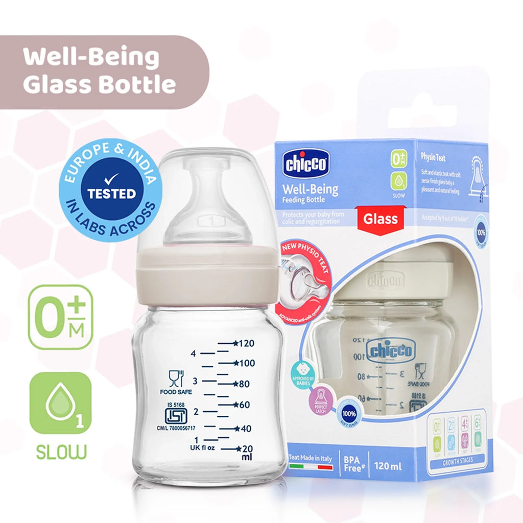 Well Being Glass Feeding Bottle 120ml  Neutral Slow Flow 0M+