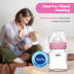 Well Being Glass Feeding Bottle 120ml  Pink Slow Flow 0M+
