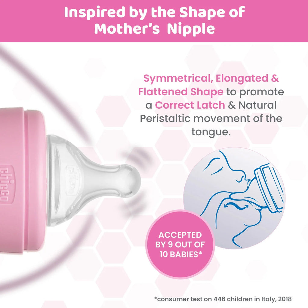Well Being Glass Feeding Bottle 120ml  Pink Slow Flow 0M+