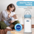 Well Being Glass Feeding Bottle 240ml  Blue Medium Flow 2M+