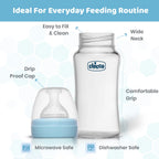 Well Being Glass Feeding Bottle 240ml  Blue Medium Flow 2M+