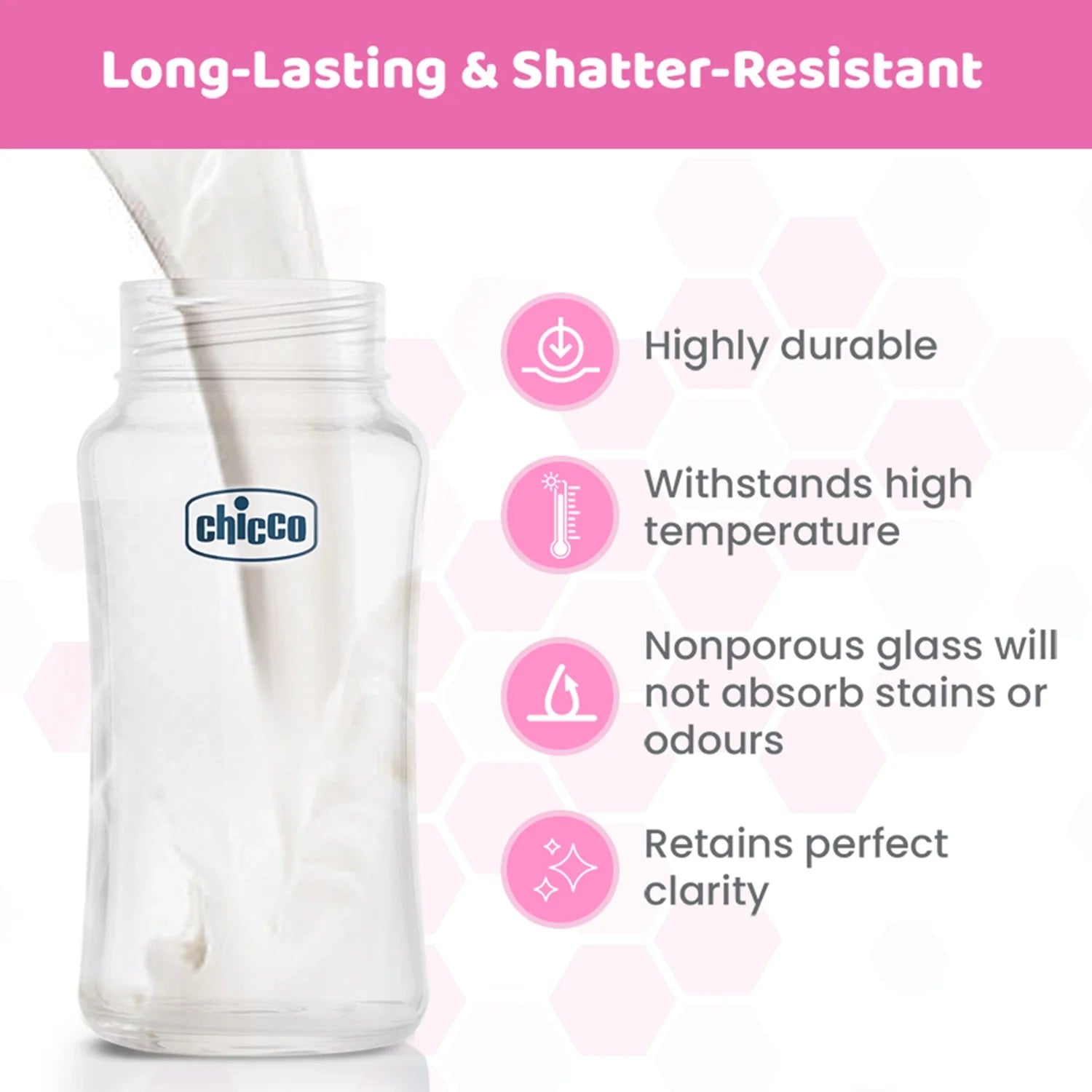 Well Being Glass Feeding Bottle 240ml  Pink Medium Flow 2M+