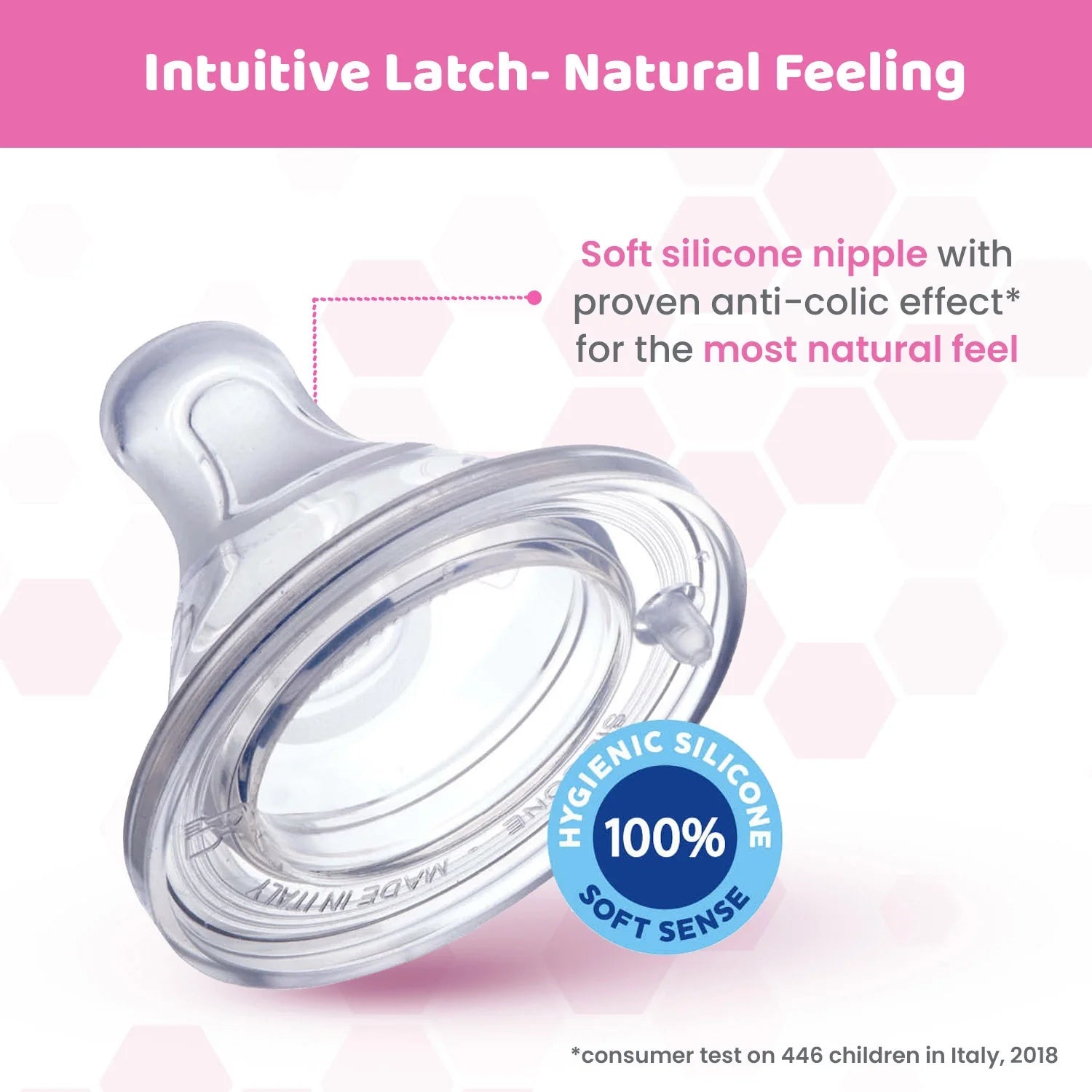 Well Being Glass Feeding Bottle 240ml  Pink Medium Flow 2M+