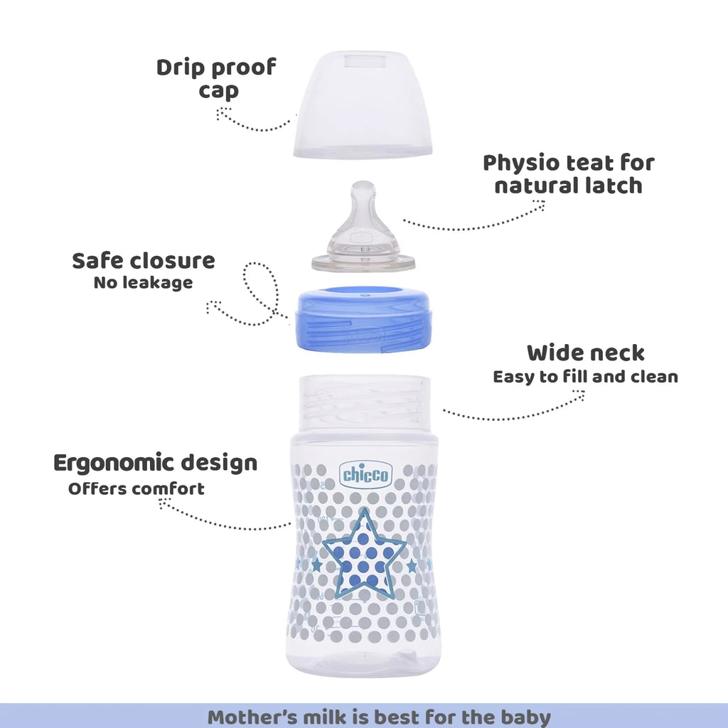 Well Being Slow Flow Baby Bottle 150ml 0M+ Blue