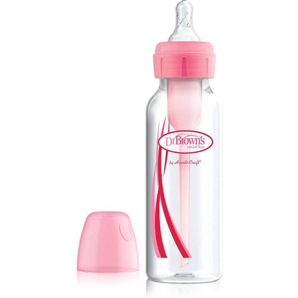 Dr. Brown’s Natural Flow® Options+ Standard Neck Baby Bottle – BPA-Free Polypropylene, 250ml, Pink